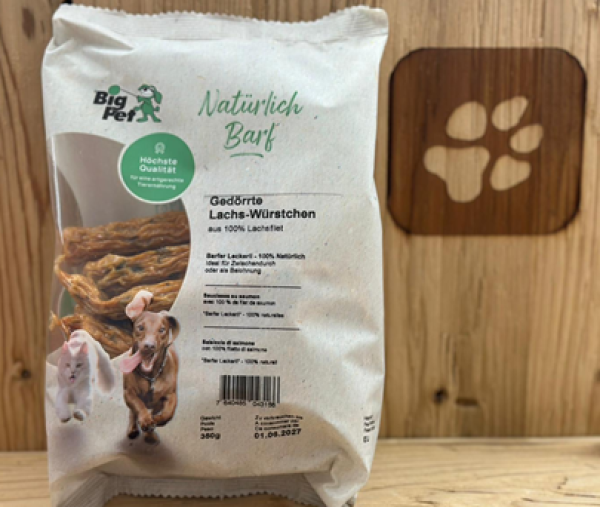 BARFER Leckerl Lachs-Würstchen gedörrt 350g